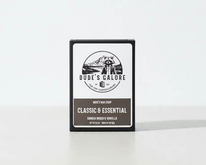 Classic & Essential men's bar soap box – Sandalwood & Vanilla – Dude's Galore