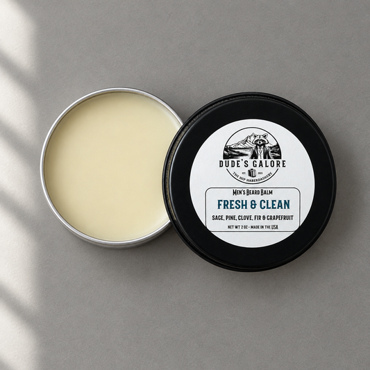 Top-down Fresh & Clean beard balm tin and lid